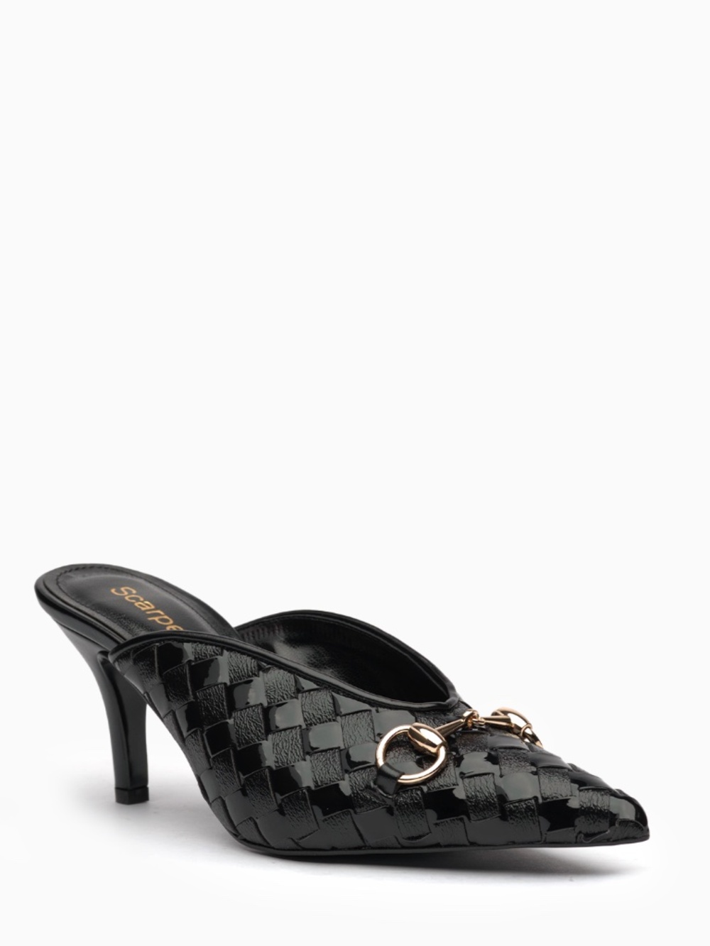 Fiorenza Patent Leather Mule: Basketweave, Horsebit, 75mm Heel